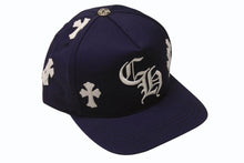 画像をギャラリービューアに読み込む, 新品未使用 CHROME HEARTS クロムハーツ 5パネル セメタリークロスパッチ ベースボールキャップ ONE SIZE 9パッチ ネイビー 中古 4b004479