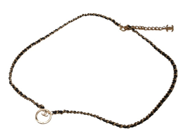 新品未使用 CHANEL シャネル チェーンネックレス ABC578 重量約65.3g B24C刻印 ココマーク レザー メタル ゴールド ブラック 中古 4b004482