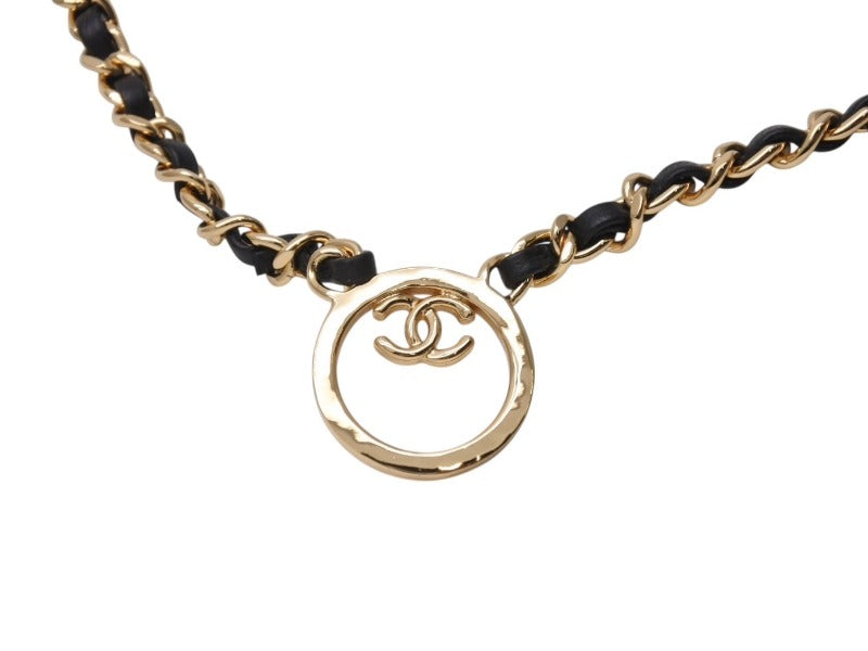 New and unused CHANEL Chain Necklace ABC578 Weight approx. 65.3g B24C Stamp Coco Mark Leather Metal Gold Black Used 4b004482