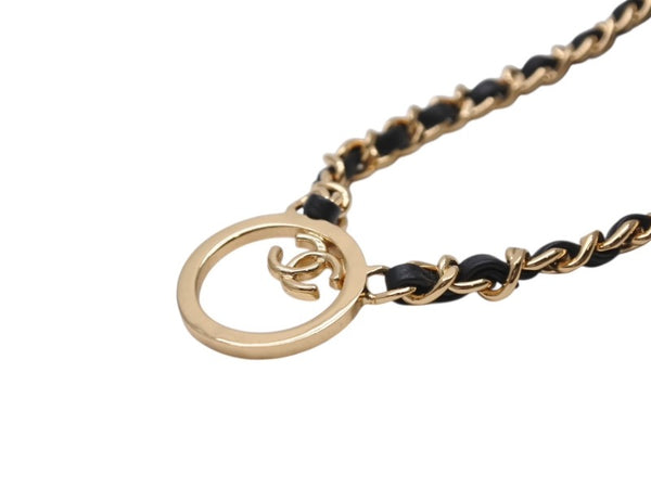 新品未使用 CHANEL シャネル チェーンネックレス ABC578 重量約65.3g B24C刻印 ココマーク レザー メタル ゴールド ブラック 中古 4b004482