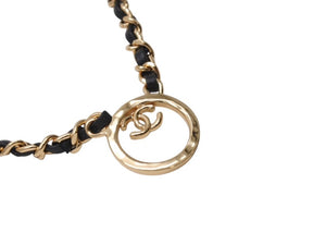 新品未使用 CHANEL シャネル チェーンネックレス ABC578 重量約65.3g B24C刻印 ココマーク レザー メタル ゴールド ブラック 中古 4b004482