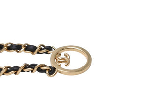 新品未使用 CHANEL シャネル チェーンネックレス ABC578 重量約65.3g B24C刻印 ココマーク レザー メタル ゴールド ブラック 中古 4b004482
