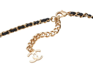 新品未使用 CHANEL シャネル チェーンネックレス ABC578 重量約65.3g B24C刻印 ココマーク レザー メタル ゴールド ブラック 中古 4b004482