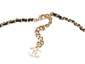 新品未使用 CHANEL シャネル チェーンネックレス ABC578 重量約65.3g B24C刻印 ココマーク レザー メタル ゴールド ブラック 中古 4b004482