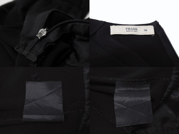 PRADA プラダ ノースリーブ ワンピース ドレス プリーツ ミディ丈 ブラック サイズ38 美品 中古 4b004484
