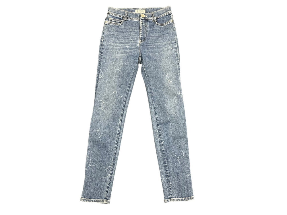 CHANEL Denim pants jeans P64935V61007 Size 38 Tapered here mark pattern Indigo blue Good condition Used 4b004487