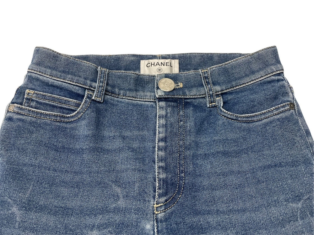 CHANEL Denim pants jeans P64935V61007 Size 38 Tapered here mark pattern Indigo blue Good condition Used 4b004487