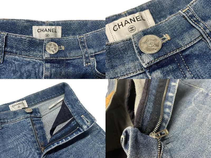 CHANEL Denim pants jeans P64935V61007 Size 38 Tapered here mark pattern Indigo blue Good condition Used 4b004487