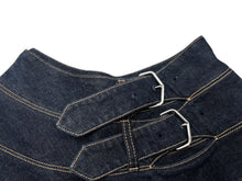 Load image into Gallery viewer, ALAIA アライア デニムフレアスカート AA9J03983153 サイズ36 ボーダーステッチ ネイビー ベルト 美品 中古 4b004491