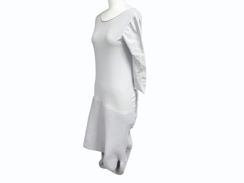 ISSEY MIYAKE イッセイミヤケ 変形デザイン ニットワンピース 七分袖 膝丈 M41-KH795 グレー サイズ2 美品 中古 4b004500