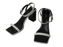 画像をギャラリービューアに読み込む, 極美品 BALENCIAGA バレンシアガ スクエア サンダル 570298 イタリア製 レザー ホワイト ブラック サイズ37 中古 4b004513