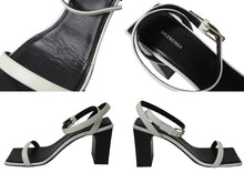 画像をギャラリービューアに読み込む, 極美品 BALENCIAGA バレンシアガ スクエア サンダル 570298 イタリア製 レザー ホワイト ブラック サイズ37 中古 4b004513