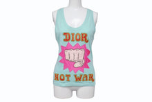 画像をギャラリービューアに読み込む, Christian Dior クリスチャンディオール NOT WAR タンクトップ ノースリーブ 5E16155080 サイズ38 ブルー 刺繍 美品 中古 4b004550