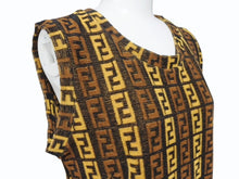 画像をギャラリービューアに読み込む, 極美品 FENDI フェンディ ズッカ柄 パイル ノースリーブ ワンピース ブラウン コットン ナイロン ロゴ 総柄 サイズ44 中古 4b004551