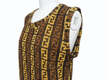 画像をギャラリービューアに読み込む, 極美品 FENDI フェンディ ズッカ柄 パイル ノースリーブ ワンピース ブラウン コットン ナイロン ロゴ 総柄 サイズ44 中古 4b004551