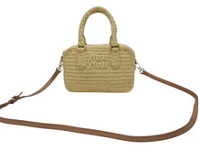 Load image into Gallery viewer, 新品同様 MIIUMIU ミュウミュウ アルカディ クロシェ ハンドバッグ 5BB123 ラフィア ベージュ ブラウン ゴールド金具 中古 4b004552