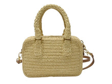 Load image into Gallery viewer, 新品同様 MIIUMIU ミュウミュウ アルカディ クロシェ ハンドバッグ 5BB123 ラフィア ベージュ ブラウン ゴールド金具 中古 4b004552