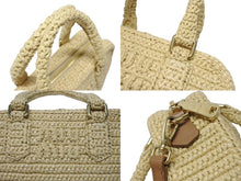 Load image into Gallery viewer, 新品同様 MIIUMIU ミュウミュウ アルカディ クロシェ ハンドバッグ 5BB123 ラフィア ベージュ ブラウン ゴールド金具 中古 4b004552