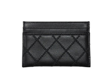 Load image into Gallery viewer, 極美品 CHANEL シャネル ココマーク カードケース 29番台 イタリア製 ラムスキン ブラック ブルー シルバー金具 中古 4b004555