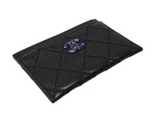 Load image into Gallery viewer, 極美品 CHANEL シャネル ココマーク カードケース 29番台 イタリア製 ラムスキン ブラック ブルー シルバー金具 中古 4b004555