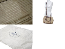 画像をギャラリービューアに読み込む, 極美品 PRADA プラダ 2WAY ハンドバッグ ショルダーバッグ BN1841 ジャガード レザー ベージュ ブラウン ゴールド金具 中古 4b004562