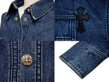 画像をギャラリービューアに読み込む, 新品未使用 CHROME HEARTS クロムハーツ デニムシャツ ジャケット 2025新作 クロスパッチ クロスボール インディゴ サイズS 中古 4b004573