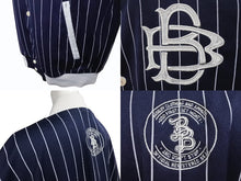 画像をギャラリービューアに読み込む, BADBOY バッドボーイ ジャージースタジアムジャケット ロゴ刺繍 ポリエステル ブルゾン ネイビー ホワイト サイズXL 美品 中古 4b004578