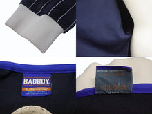 画像をギャラリービューアに読み込む, BADBOY バッドボーイ ジャージースタジアムジャケット ロゴ刺繍 ポリエステル ブルゾン ネイビー ホワイト サイズXL 美品 中古 4b004578