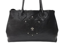 Load image into Gallery viewer, CHROME HEARTS クロムハーツ TOTE W SNP BS FLUER スナップ トートバッグ BSフレアパッチ レザー シルバー925 ブラック 美品 中古 4b004584