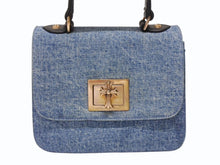 Load image into Gallery viewer, 極美品 CHROME HEARTS クロムハーツ GROW UP スモールCHクロス ブロンズ デニム ハンドバッグ レザー シルバー925 ブルー 中古 4b004586