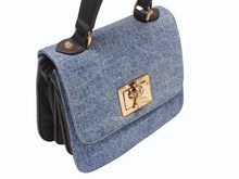 Load image into Gallery viewer, 極美品 CHROME HEARTS クロムハーツ GROW UP スモールCHクロス ブロンズ デニム ハンドバッグ レザー シルバー925 ブルー 中古 4b004586