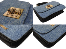 Load image into Gallery viewer, 極美品 CHROME HEARTS クロムハーツ GROW UP スモールCHクロス ブロンズ デニム ハンドバッグ レザー シルバー925 ブルー 中古 4b004586