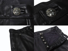 Load image into Gallery viewer, 極美品 CHROME HEARTS クロムハーツ フレアニー レザーカーペンターパンツ サイズ31 クロスボールボタン ゴートレザー ブラック 中古 4b004590