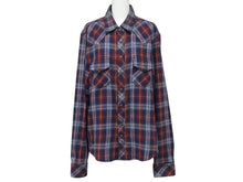 Load image into Gallery viewer, CHROME HEARTS クロムハーツ 長袖 チェックシャツ オールドクロス ボタン クロスパッチ レッド ネイビー サイズS 美品 中古 4b004593
