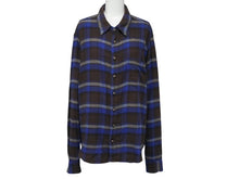 画像をギャラリービューアに読み込む, CHROME HEARTS クロムハーツ 長袖 チェックシャツ クロスボールボタン クロスパッチ ブラウン ブルー サイズL 美品 中古 4b004594