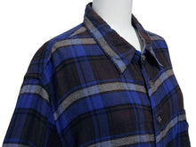 画像をギャラリービューアに読み込む, CHROME HEARTS クロムハーツ 長袖 チェックシャツ クロスボールボタン クロスパッチ ブラウン ブルー サイズL 美品 中古 4b004594