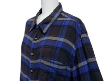 画像をギャラリービューアに読み込む, CHROME HEARTS クロムハーツ 長袖 チェックシャツ クロスボールボタン クロスパッチ ブラウン ブルー サイズL 美品 中古 4b004594