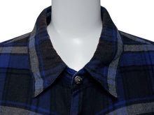 画像をギャラリービューアに読み込む, CHROME HEARTS クロムハーツ 長袖 チェックシャツ クロスボールボタン クロスパッチ ブラウン ブルー サイズL 美品 中古 4b004594
