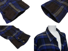 画像をギャラリービューアに読み込む, CHROME HEARTS クロムハーツ 長袖 チェックシャツ クロスボールボタン クロスパッチ ブラウン ブルー サイズL 美品 中古 4b004594