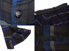 画像をギャラリービューアに読み込む, CHROME HEARTS クロムハーツ 長袖 チェックシャツ クロスボールボタン クロスパッチ ブラウン ブルー サイズL 美品 中古 4b004594