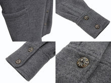 Load image into Gallery viewer, 極美品 CHROME HEARTS クロムハーツ ROLA ローラ ウール長袖シャツ サイズM クロスボールボタン シルバー925 グレー 中古 4b004595