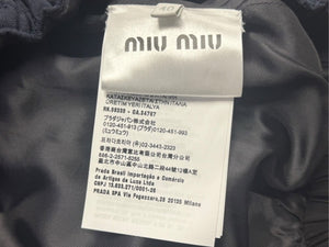 極美品 MIUMIU ミュウミュウ モヘア ミニスカート MG2200 サイズ40 フレア ロゴパッチ ネイビー 24SS 中古 4b004626