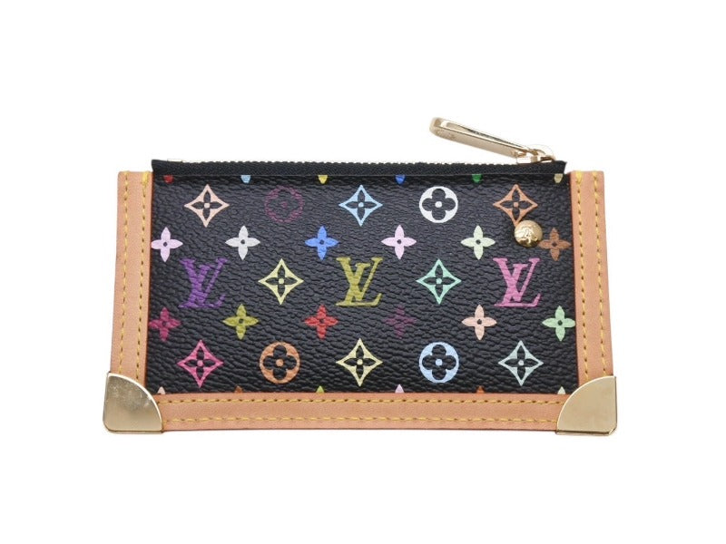 極美品 LOUIS VUITTON ルイヴィトン ポシェットクレ コインケース ブラック マルチカラー 村上隆 M92654 ゴールド金具 中古 4b004659