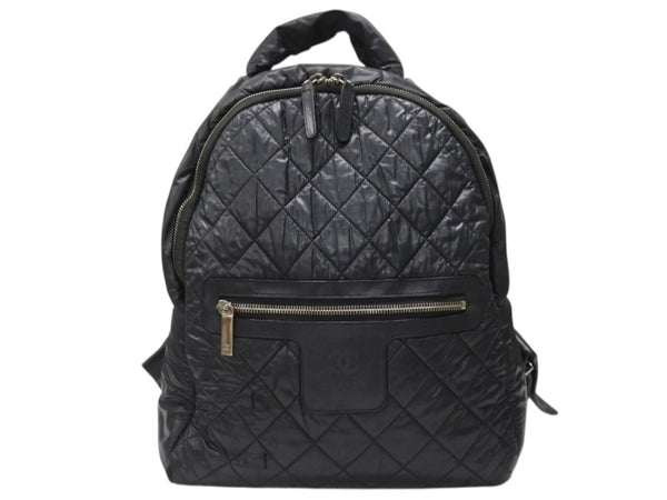 CHANEL シャネル リュック ココクーン キルティング A92559 24番台 ナイロン レザー ブラック シルバー金具 美品 中古 4b004680