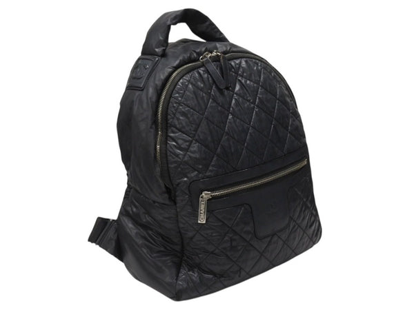 CHANEL シャネル リュック ココクーン キルティング A92559 24番台 ナイロン レザー ブラック シルバー金具 美品 中古 4b004680