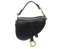Load image into Gallery viewer, 極美品 Christian Dior クリスチャンディオール マイクロハンドバッグ サドルバッグ Dチャーム ヴィンテージ 型押し レザー ブラック 中古 4b004702