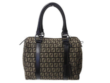 画像をギャラリービューアに読み込む, FENDI フェンディ ズッカ柄 ハンドバッグ ミニボストンバッグ型 キャンバス レザー ブラック ブラウン ベージュ 美品 中古 4b004703