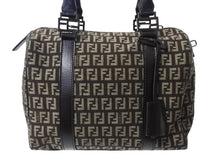 画像をギャラリービューアに読み込む, FENDI フェンディ ズッカ柄 ハンドバッグ ミニボストンバッグ型 キャンバス レザー ブラック ブラウン ベージュ 美品 中古 4b004703
