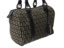 画像をギャラリービューアに読み込む, FENDI フェンディ ズッカ柄 ハンドバッグ ミニボストンバッグ型 キャンバス レザー ブラック ブラウン ベージュ 美品 中古 4b004703