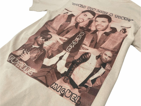 Drake ドレイク 両面プリント RAP TEES HIP HOP ラップT 半袖Ｔシャツ 希少 コットン ベージュ 美品 中古 4b004712